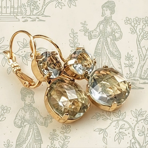 16.6 Total Carats Green Amethyst Prasiolite In 2 Set 18k Gold Plated Earrings - Picture 1 of 5